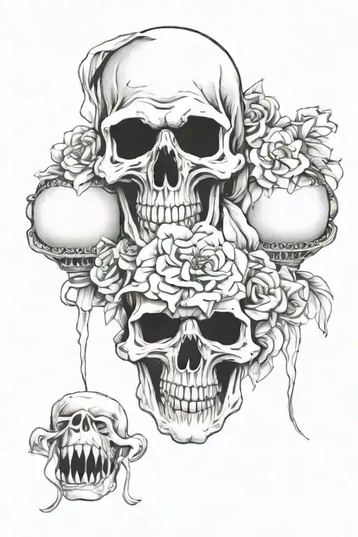 hear no evil see no evil speak no evil grim reaper floral tattoo design idea