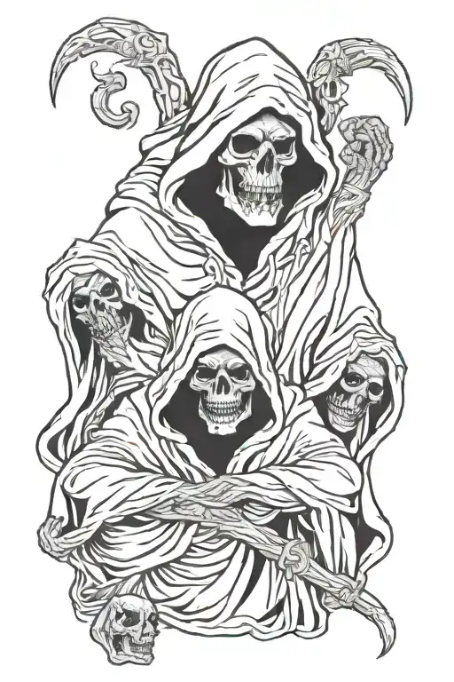 hear no evil see no evil speak no evil grim reaper tattoo design idea