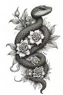 snake, fire, flowers, roulette  tattoo design idea