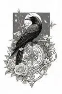 raven, snake, skull, flowers, moon, tree of life, wiccan, moon,  tattoo design idea