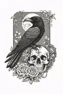 raven, snake, skull, flowers, moon, tree of life, wiccan, moon,  tattoo design idea