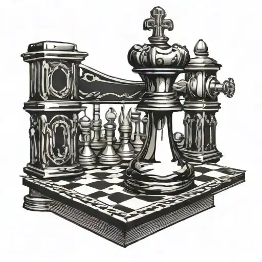 A chess piece morphing into a piano key tattoo design idea