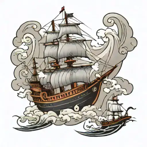 cruise ship in storm clouds tattoo design idea