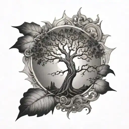 Sun, Tree, Happiness, Strength tattoo design idea