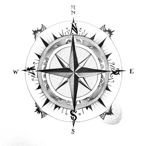 A compass rose made out of tear drops and roses tattoo design idea