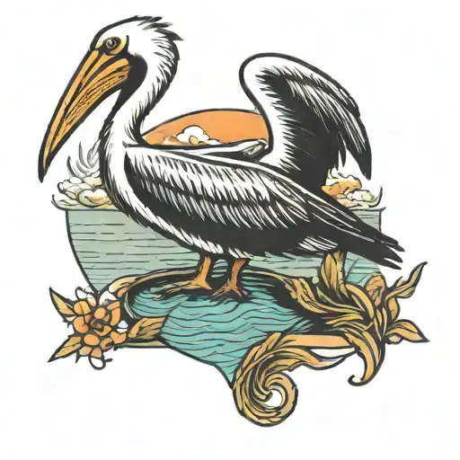 pelican sitting on the doc tattoo design idea