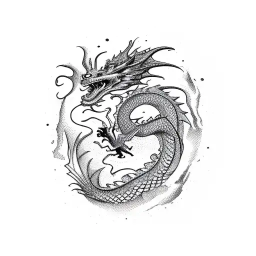 Dragon emerging from a pool of red and black ink tattoo design idea