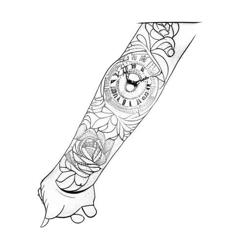 Lion rose and clock tattoo design idea