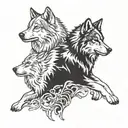 black and white wolves  tattoo design idea
