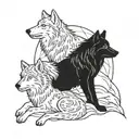 black and white wolves  tattoo design idea