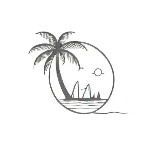 A tiny airplane silhouette flying over a palm tree-lined coast tattoo design idea
