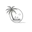 A tiny airplane silhouette flying over a palm tree-lined coast tattoo design idea