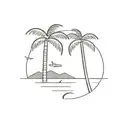 A tiny airplane silhouette flying over a palm tree-lined coast tattoo design idea