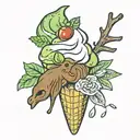 I cream cone with moose tracks ice cream and a green olive on top.  tattoo design idea