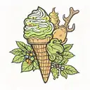 I cream cone with moose tracks ice cream and a green olive on top.  tattoo design idea