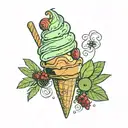 I cream cone with moose tracks ice cream and a green olive on top.  tattoo design idea