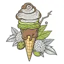I cream cone with moose tracks ice cream and a green olive on top.  tattoo design idea