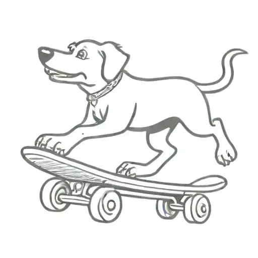 cartoon dog doing a ollie on a skateboard deck tattoo design idea