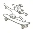 cartoon dog doing a ollie on a skateboard deck tattoo design idea