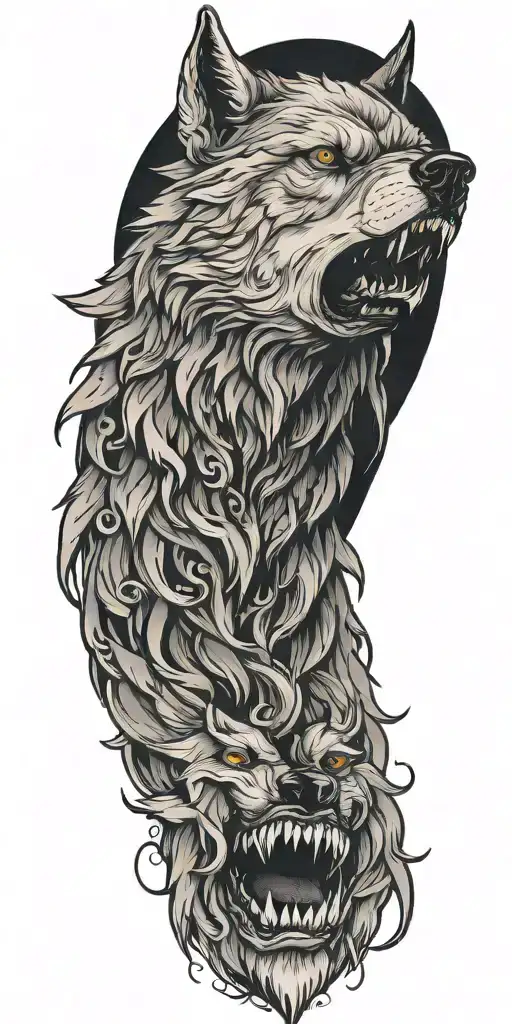 top of wolf head with open mouth  tattoo design idea