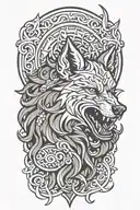 fenrir viking norse wolf with nordic background  tattoo design idea