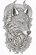 fenrir viking norse wolf with nordic background  tattoo design idea