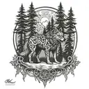 fenrir viking norse wolf with alpine trees  tattoo design idea