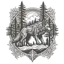 fenrir viking norse wolf with alpine trees  tattoo design idea