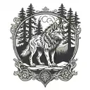 fenrir viking norse wolf with alpine trees  tattoo design idea