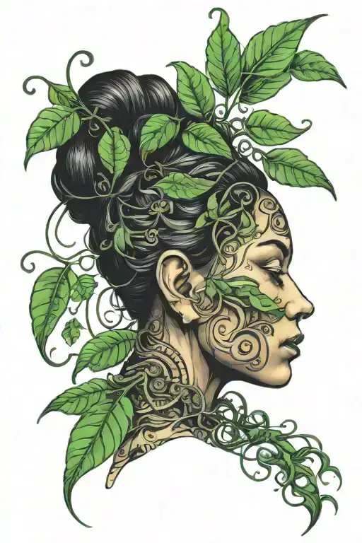 ayahuasca vine surrounding a girl's face emerging tattoo design idea
