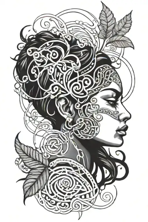 ayahuasca vine surrounding a girl's face emerging tattoo design idea