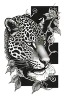ayahuasca vine surrounding a jaguar's face emerging tattoo design idea