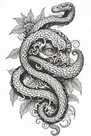 ayahuasca vine surrounding a boa snake's face emerging tattoo design idea