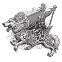Viking ship, Thor and two wolves chasing him away tattoo design idea