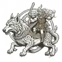 Viking ship, Thor and two wolves chasing him away tattoo design idea