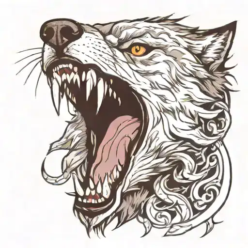 wolf growling towards sky tattoo design idea