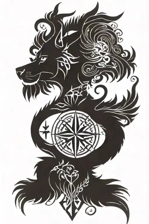 A Nordic style associated with runes and animals. It should combine Scandinavian mythology tattoo design idea