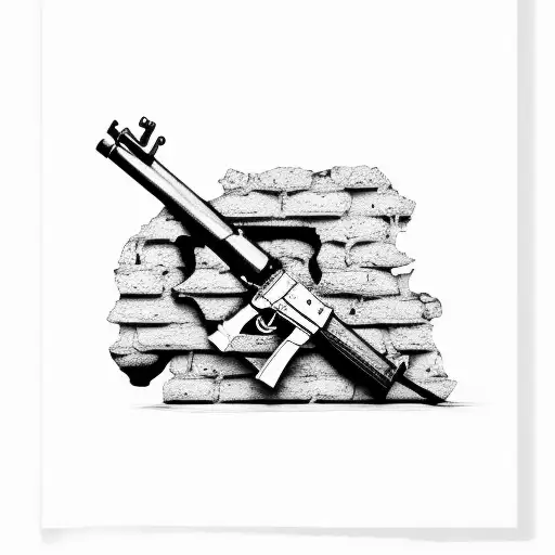 brick wall with 444 and ak 47 graffiti tattoo design idea