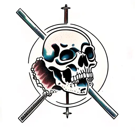 broken skull with a pole going through it tattoo design idea