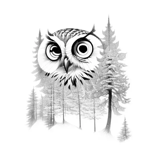 train coming through forest with an owl tattoo design idea
