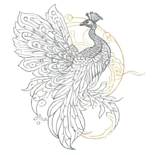 peacock, queens crown on top and orchirds tattoo design idea
