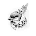 bird wraped in music notes tattoo design idea
