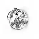 bird wraped in music notes tattoo design idea