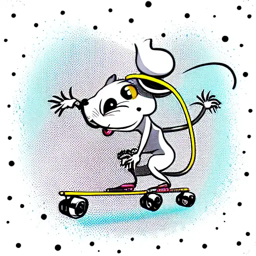 Cartoon rat smiling while roller skating tattoo design idea