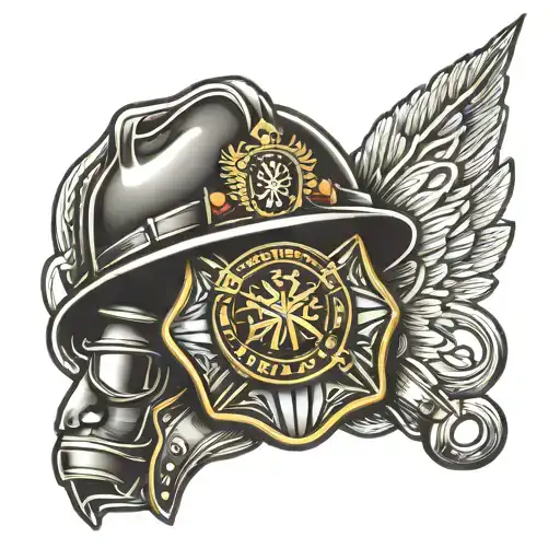 Hungarian police badge And firefighter helmet tattoo design idea