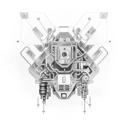 Design a tattoo featuring the Mustang Mach E surrounded by technological circuitry tattoo design idea