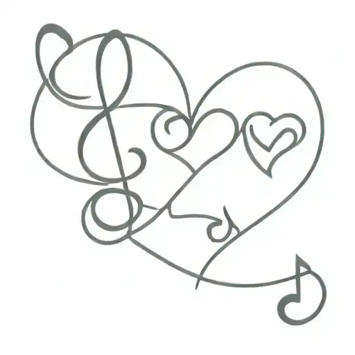 Music note with 3 small hearts with angle wings   tattoo design idea