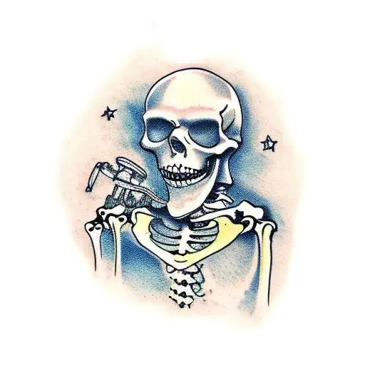 skeleton with xxx bottle tattoo design idea