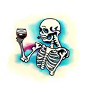 skeleton drinking wine tattoo design idea