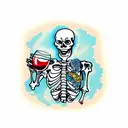 skeleton drinking wine tattoo design idea